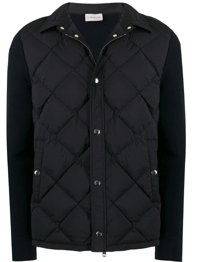 Moncler Slim-fit Quilted Shell And Ribbed Wool Jacket In Blue