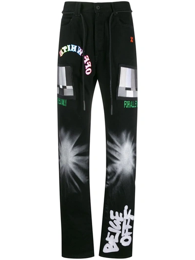 Off-white Embroidered Relaxed Cotton Denim Jeans In Black