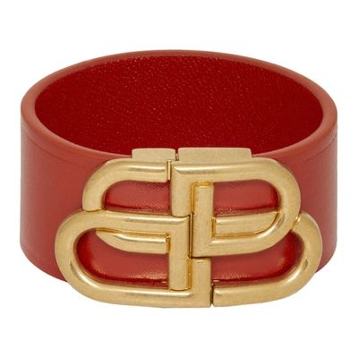 Balenciaga Leather And Gold-tone Bracelet In Red