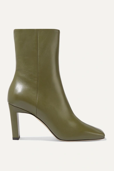 Wandler Isa Leather Ankle Boots In Army Green
