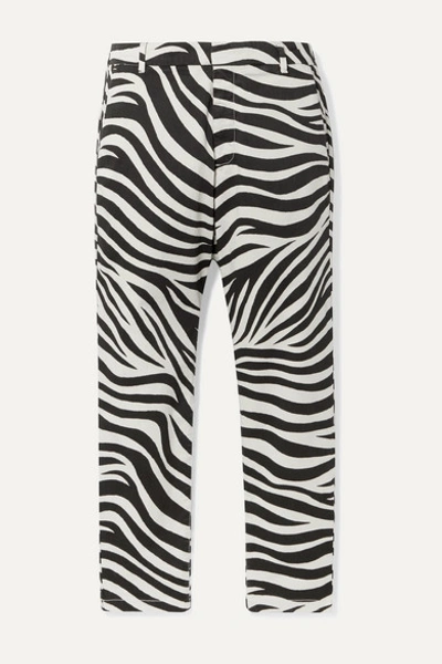 Nili Lotan Paris Cropped Zebra-print Cotton-blend Poplin Pants In Black