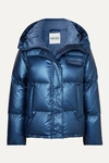 Kenzo Hooded Metallic Quilted Shell Down Jacket In Navy
