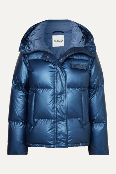 Kenzo Hooded Metallic Quilted Shell Down Jacket In Navy