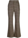 Adam Lippes Cropped Checked Woven Flared Pants In Brown