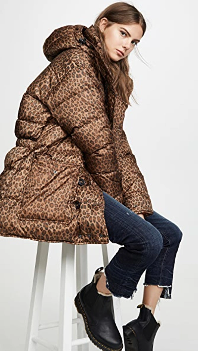 Brumal + R13 Hooded Quilted Shell Down Jacket In Leopard