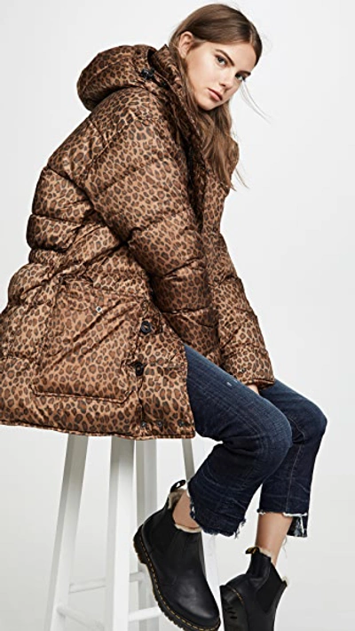 Brumal R13 Hooded Quilted Shell Down Jacket In Leopard