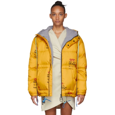 Off-white Printed Down Jacket In Yellow