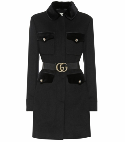 Gucci Embellished Wool-blend Coat In Black