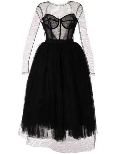 Dolce & Gabbana Black Nylon Mesh Fishnet Tulle Midi Dress