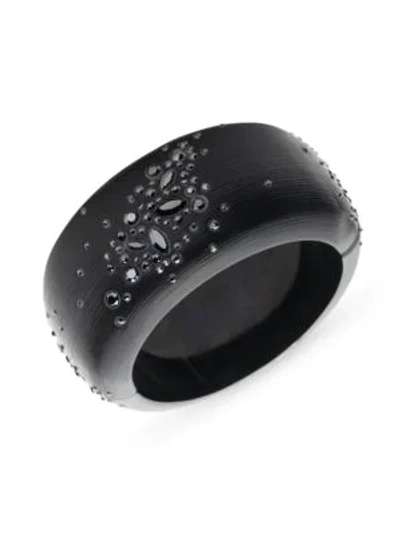 Alexis Bittar Noir Dust Ruthenium-plated, Crystal & Lucite Large Hinged Bracelet In Black