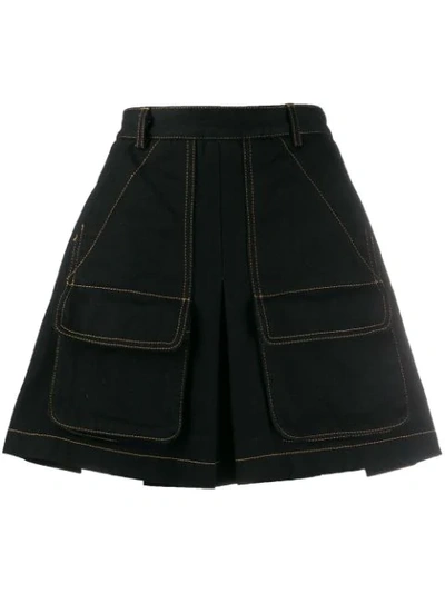 Matthew Adams Dolan Pleated Denim Mini Skirt In Black