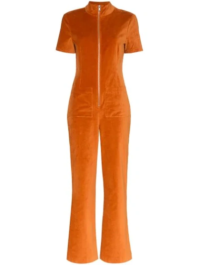 Staud Ziggy Cotton-blend Velvet Jumpsuit In Orange