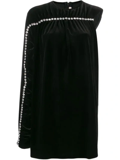 Christopher Kane One-sleeve Crystal-embellished Velvet Mini Dress In Black
