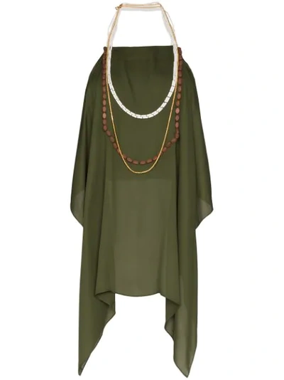 Jacquemus Bijoux Beaded Halterneck Chiffon Top In Green