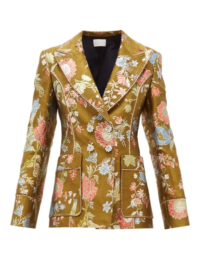 Peter Pilotto Double-breasted Floral-brocade Blazer In Green Multi