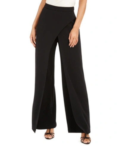 Adrianna Papell Crepe Draped-front Wide-leg Pants In Black