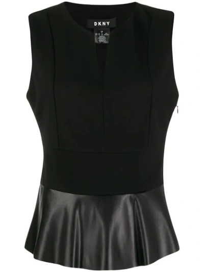 Dkny Faux-leather Peplum Top In Blk Black