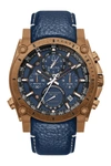Bulova Men's Champlain Precisionist Blue Leather Strap Watch 46.5mm In Assorted