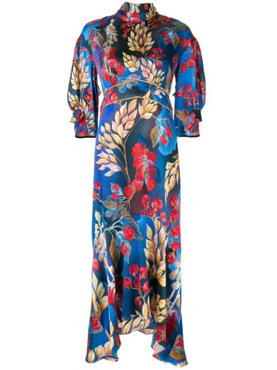 Peter Pilotto Fitted Floral Print Midi Dress In Blue