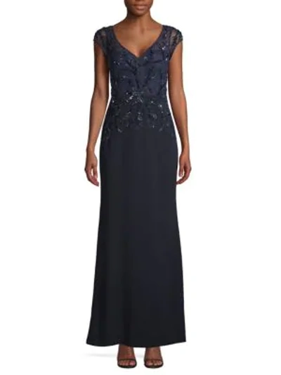 Aidan Mattox Beaded Cap-sleeve Gown In Twilight