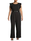 Calvin Klein Collection Plus Flutter-sleeve Roundneck Jumpsuit In Black