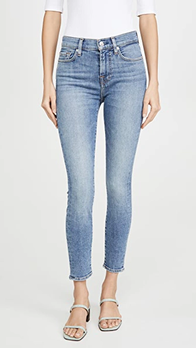 7 For All Mankind Asymmetric Front Skinny Ankle Jeans In Blue