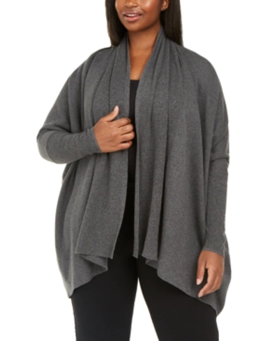 Anne Klein Plus Size Over-sized Open-front Cardigan In Heather Grey