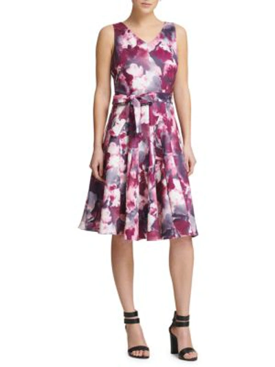 Donna Karan Tie-dye Fit-&amp;-flare Dress In Mulberry