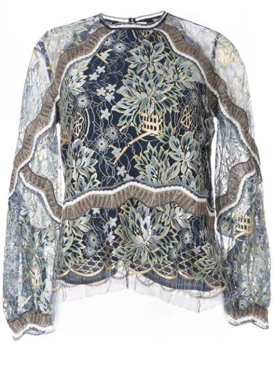 Peter Pilotto Metallic Lace Blouse In Navy