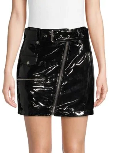 Bagatelle Faux Leather Belted Skirt In Black