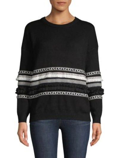 Allison New York Roundneck Trimmed Sweater In Black
