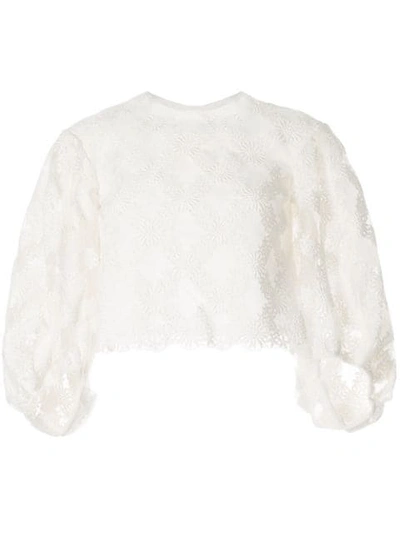 Cecilie Bahnsen Agnes Embroidered Cropped Blouse In Ivory