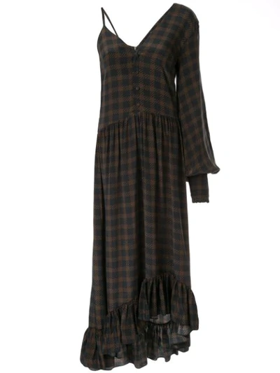 Rokh Asymmetric Ruffled Silk Dress In Brown