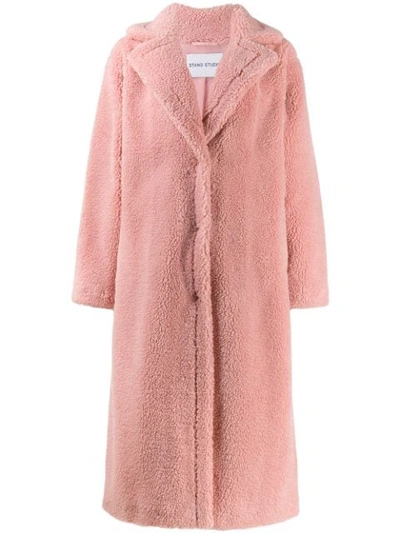 Stand Studio Oversized Faux-shearling Coat In Pink