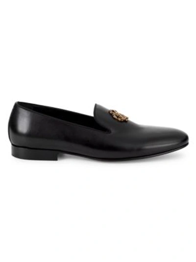 Roberto Cavalli Embellished Leather Smoking Slippers In Black