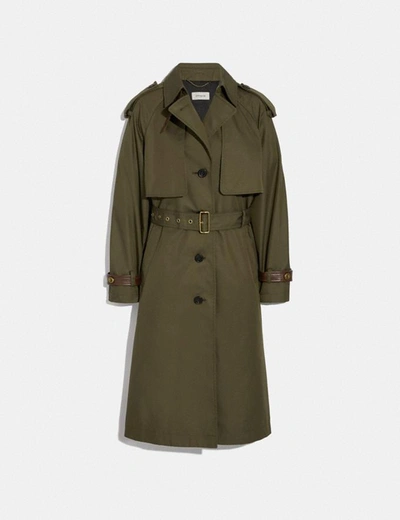 Coach Cotton Trench Coat In Green - Size 04 In Military Green