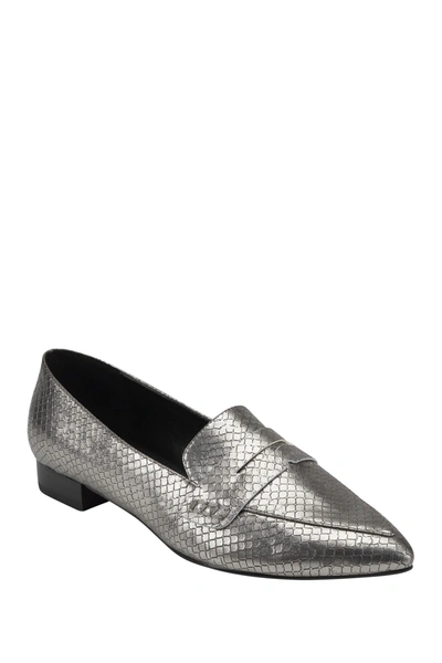 Marc Fisher Feud Pointed Toe Embossed Loafer In Pewll