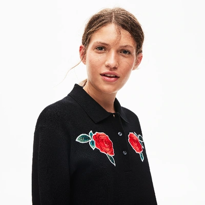 Lacoste Women's Live Rose-embroidered Cropped Sweater In Black