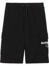 Burberry Cargo Pocket Horseferry Print Track Shorts In Black