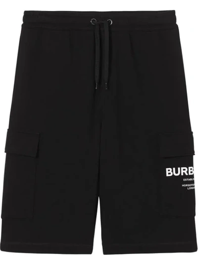 Burberry Cargo Pocket Horseferry Print Track Shorts In Black