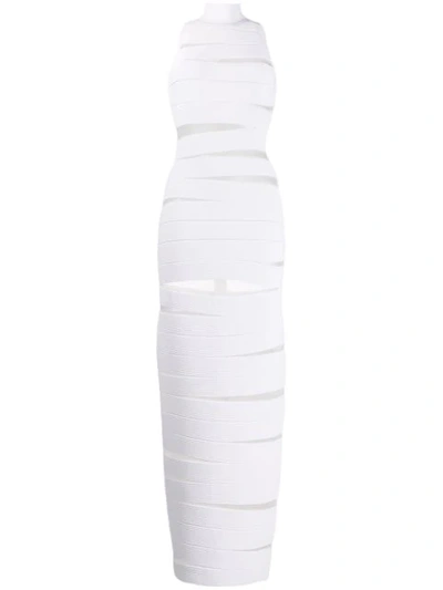 Balmain High Neck Strappy Dress In White
