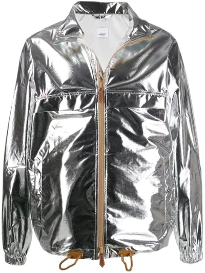 Burberry Metallic Sheen Zipped Jacket In Silver