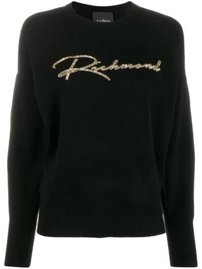 John Richmond Sequin-embellished Knitted Jumper In Black