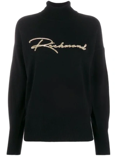 John Richmond Sequin Embroidered Logo Jumper In Black