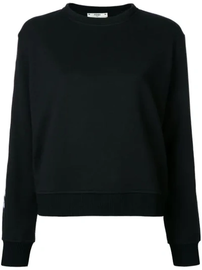 Fendi Printed Cotton Jersey Cropped Sweatshirt, Black