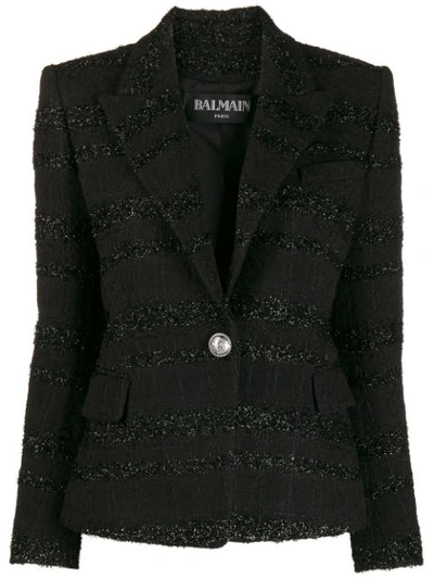 Balmain Slim-fit Bouclé Tweed Jacket In Black