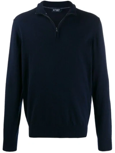 Hackett Ribbed-knit Zip Up Sweatshirt In Blue