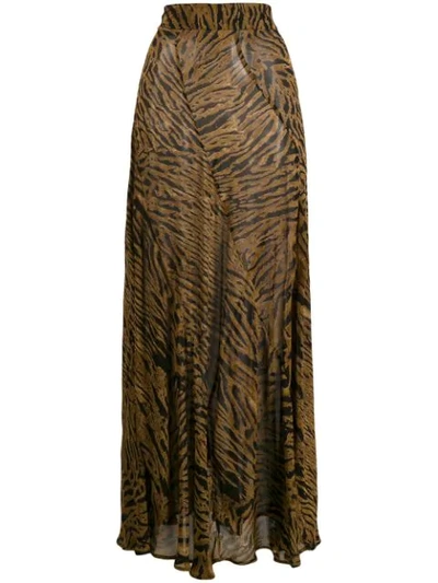 Ganni Animal Print Long Skirt In Brown