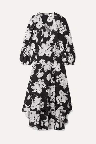 Ganni Kochhar Floral-print Silk Crepe De Chine Maxi Wrap Dress In Black |  ModeSens