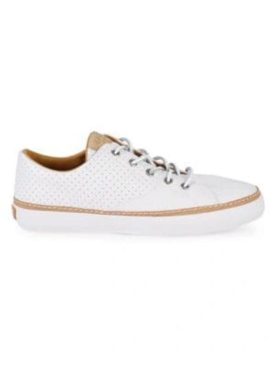 Sperry Perforated Leather Sneakers In White